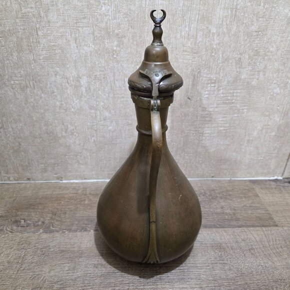 Vintage Brass Arabic Coffee Pot Dallah – Handmade Middle Eastern Teapot – 13" Ta - Picture 3 of 11
